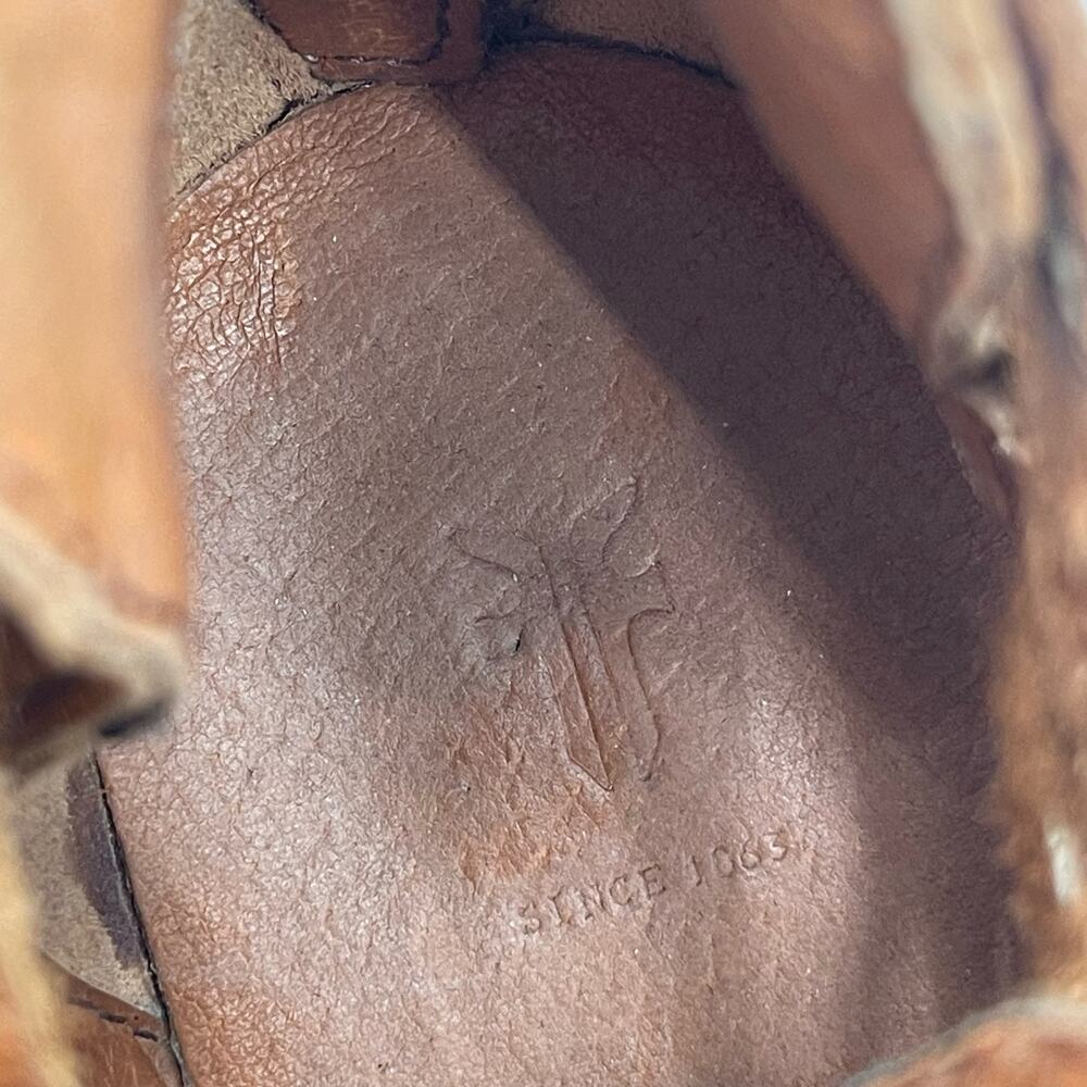 FRYE Boots Size 7.5 Naomi Pickstitch Brown Block Heeled Leather Bootie Zipper - Picture 10 of 16